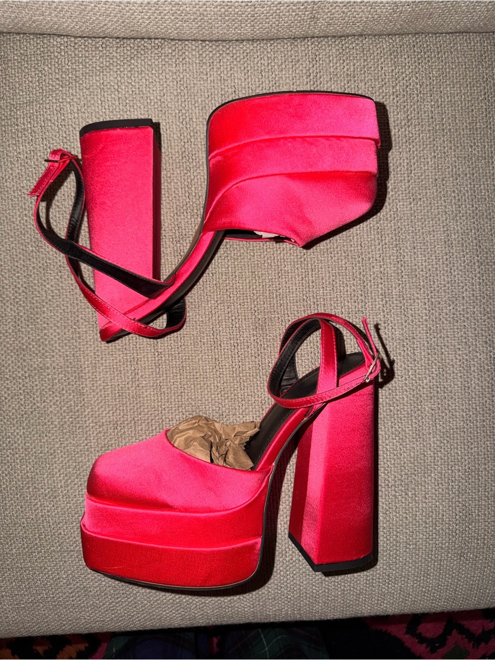 ASOS Hot Pink satin Platform Block Heels 7.5